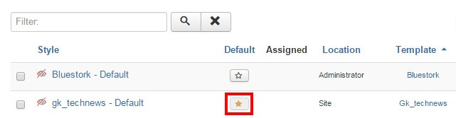 setting the default joomla template