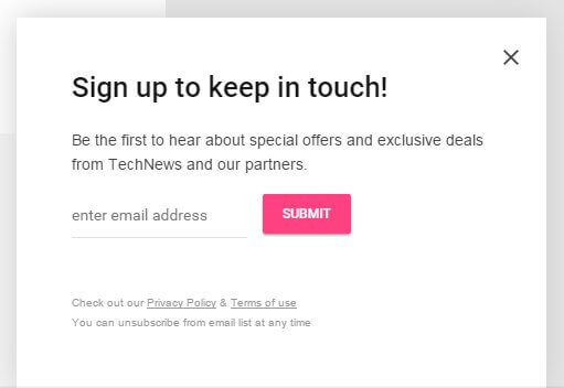 the newsletter sign-up call to action in the technews theme