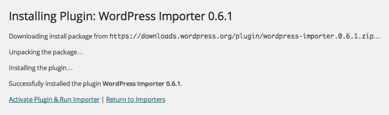 Activating the wordpress content importer