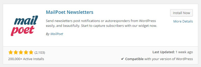 Installing the mailpoet newsletter plugin for wordpress