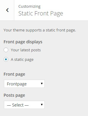 Assigning the static frontpage in wordpress