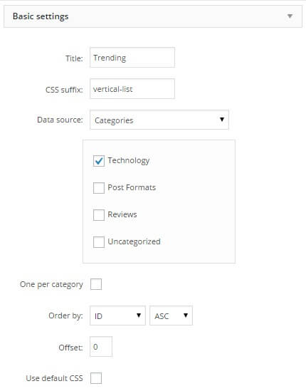 trending article basic settings in news show pro