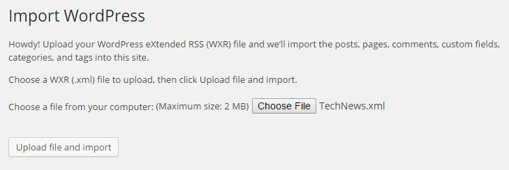 uploading the demo WXR file for the technews wordpress theme