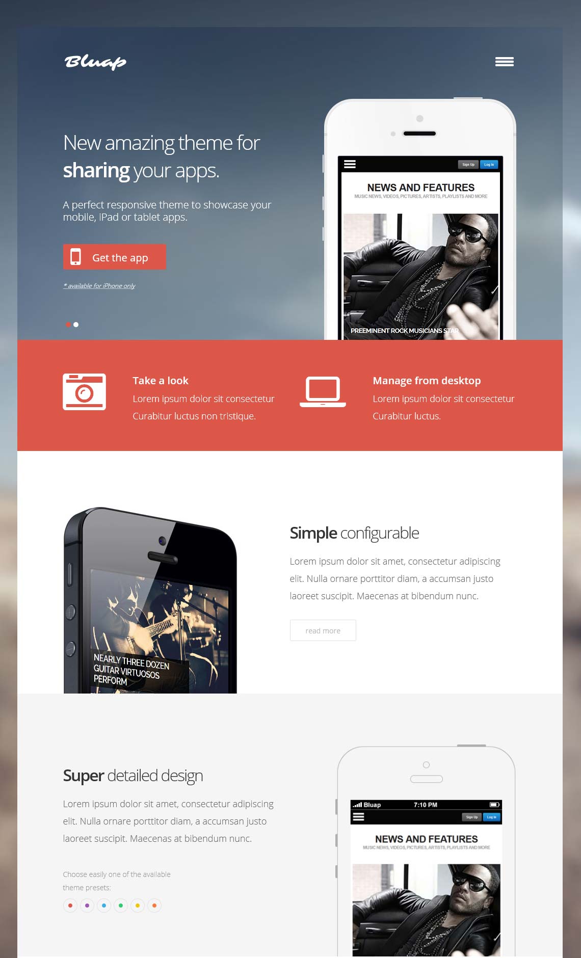 Bluap - Responsive mobile app  WordPress Theme