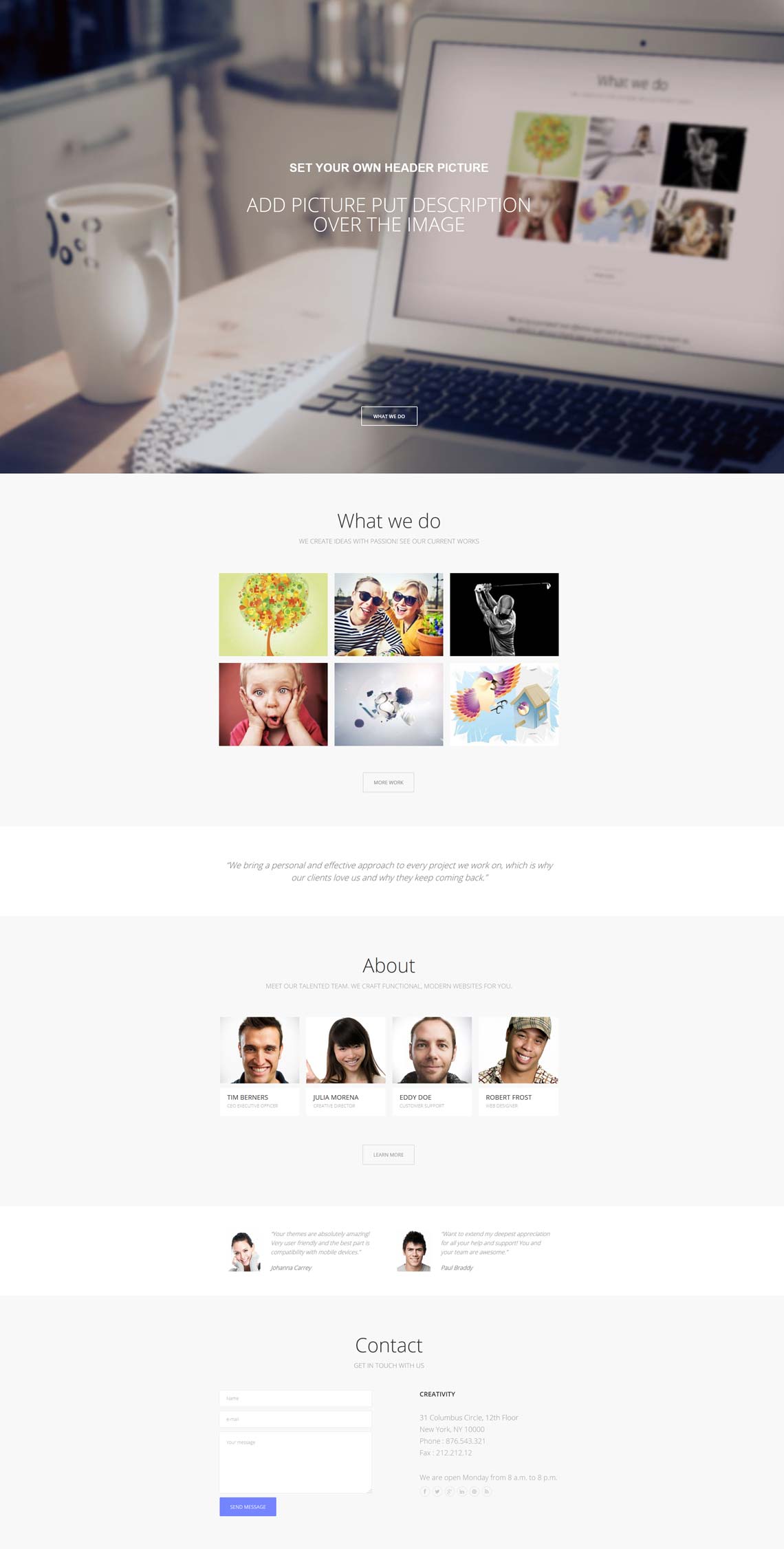 Creativity - One page photography WordPress theme