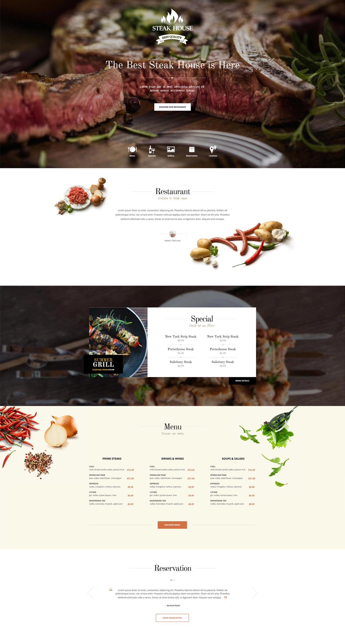 Steak House - Grill Bar WordPress Theme